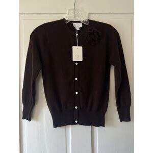 CZ by Carolina Zapf Girls Dress Size 8 Y Cashmere Cardigan Brown Flower Warm NWT